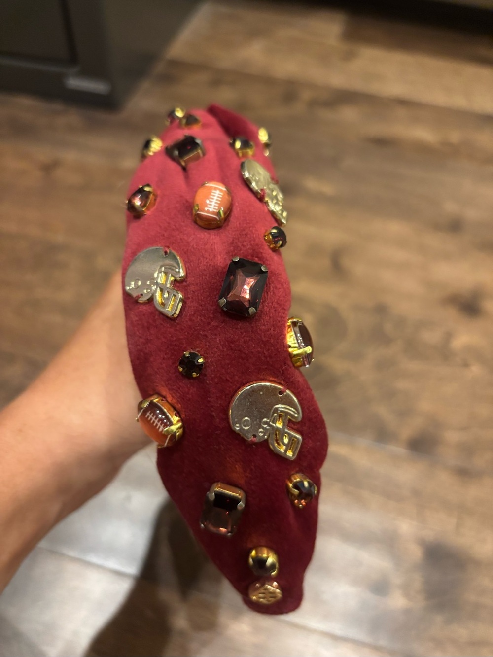 Brianna Cannon Embellished Burgundy Headband with Football and Jewel Accents - Picture 4 of 6